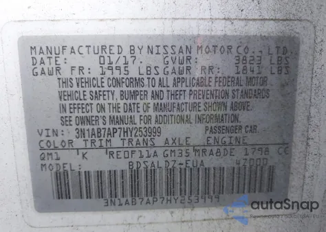 2017 Nissan Sentra Sv from USA, damaged, VIN 3N1AB7AP7HY253999